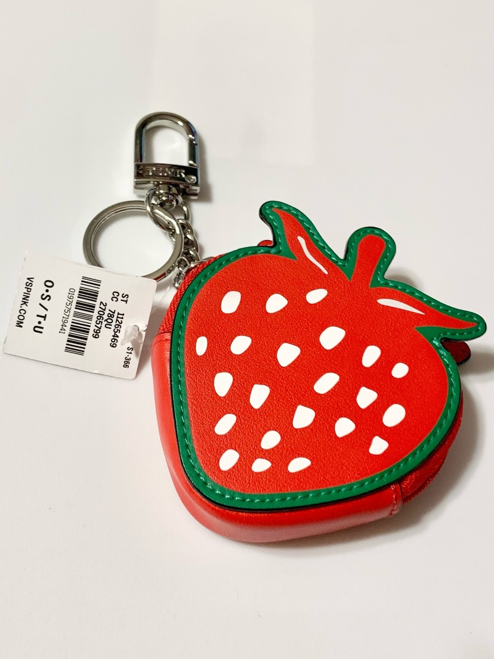 Victoria’s Secret Strawberry Keychain Charm Zipper Pouch Coin Bag NEW
